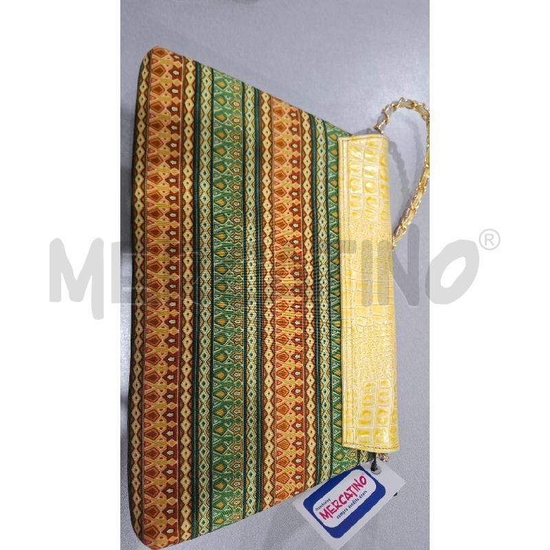 BORSA MINAHASA HUTARA DONNA VERDE/GIALLA/MARRONE CHIUS. E BORDI GIALLI STAMPA COCCO CON VENTAGLIO | Mercatino dell'Usato Salerno fratte 3
