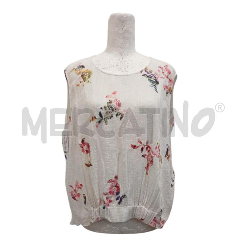 CANOTTA DONNA ROSAPOIS COTONE BIANCA DIS. FIORI | Mercatino dell'Usato Salerno fratte 1