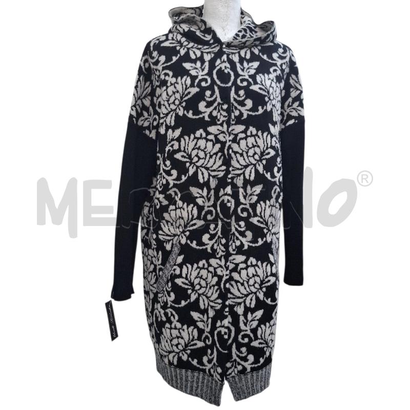 CARDIGAN DONNA BLU BIANCO MILANO NERO DISEGNI BIANCHI 88X100 LANA VERGINE | Mercatino dell'Usato Salerno fratte 1