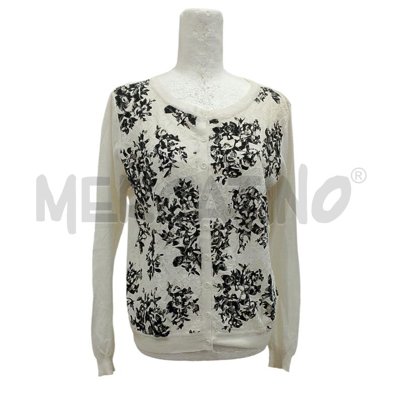 CARDIGAN DONNA CAMOMILLA BIANCO AVANTI TRAF. FIORI NERI | Mercatino dell'Usato Salerno fratte 1