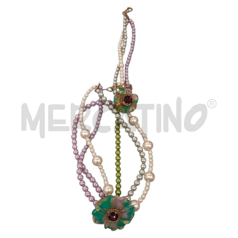 COLLANA 3 FILI PERLE LILLA BIANCHE VERDI | Mercatino dell'Usato Salerno fratte 1