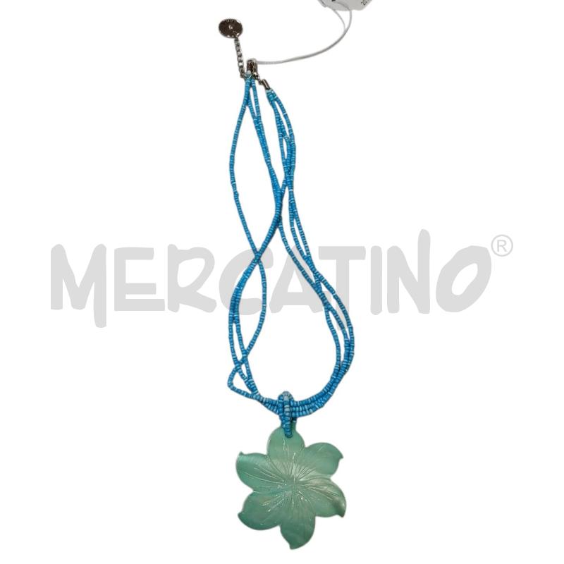 COLLANA CIONDOLO VERDE FIORE CON PERLINE AZZURRE E | Mercatino dell'Usato Salerno fratte 1