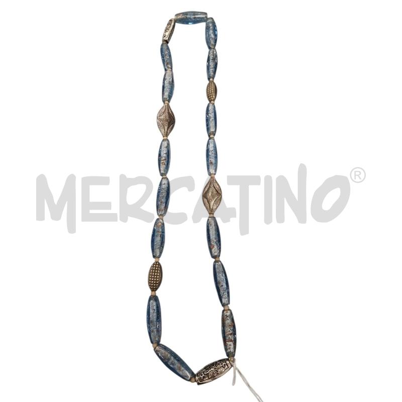 COLLANA PERLINE VETRO FORMA ALLUNGATA CELESTE | Mercatino dell'Usato Salerno fratte 1