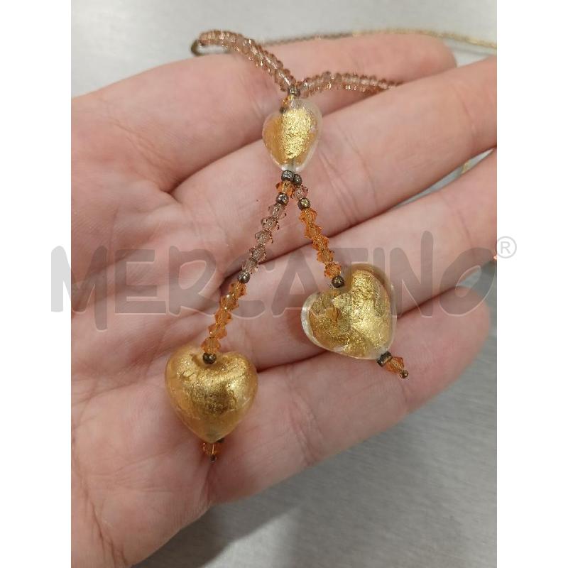 COLLANA REBOLLO CRISTALLO E CUORI IN MURANO | Mercatino dell'Usato Salerno fratte 2