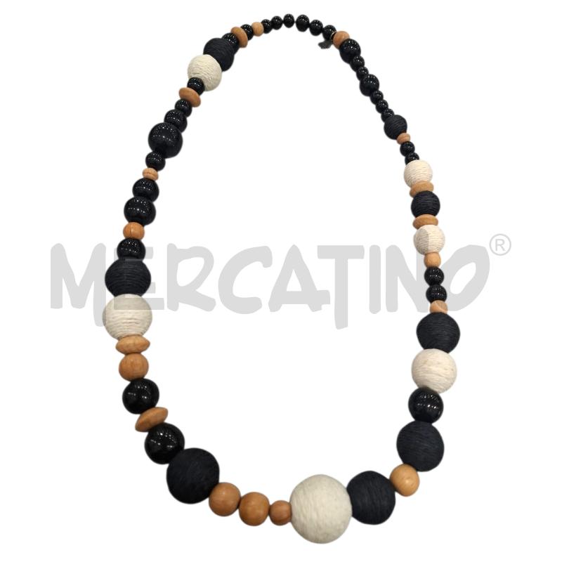 COLLANA SFERE BIANCHE NERE MARRONI 92 CM CIRCA | Mercatino dell'Usato Salerno fratte 1