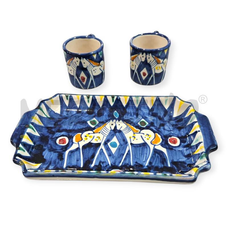 COPPIA TAZZINE BENVENUTO APICELLA BLU CAVALLI CERAMICAVIETRESE CON VASSOIO | Mercatino dell'Usato Salerno fratte 2