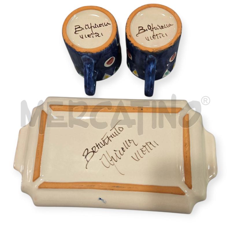 COPPIA TAZZINE BENVENUTO APICELLA BLU CAVALLI CERAMICAVIETRESE CON VASSOIO | Mercatino dell'Usato Salerno fratte 3