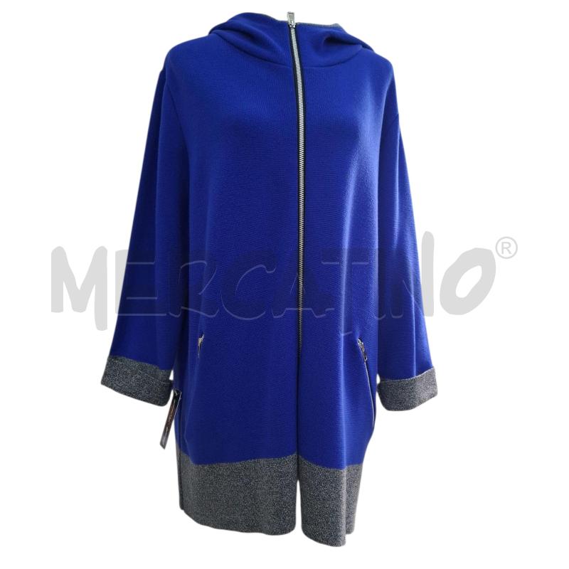 GIACCA DONNA AKEP BLU ELETTRICO BORDI GRIGI PIE DE POULE LUNGA | Mercatino dell'Usato Salerno fratte 1