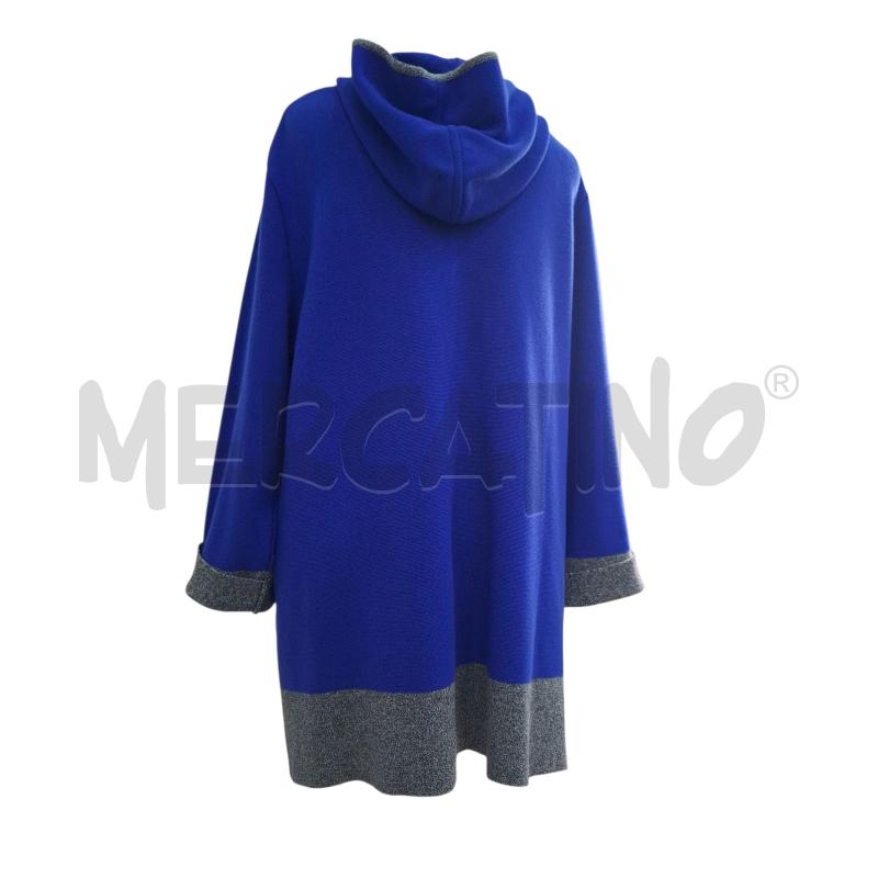 GIACCA DONNA AKEP BLU ELETTRICO BORDI GRIGI PIE DE POULE LUNGA | Mercatino dell'Usato Salerno fratte 2