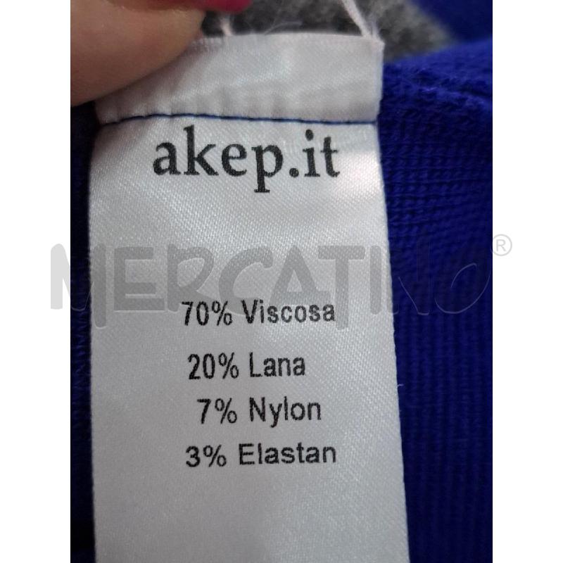 GIACCA DONNA AKEP BLU ELETTRICO BORDI GRIGI PIE DE POULE LUNGA | Mercatino dell'Usato Salerno fratte 4