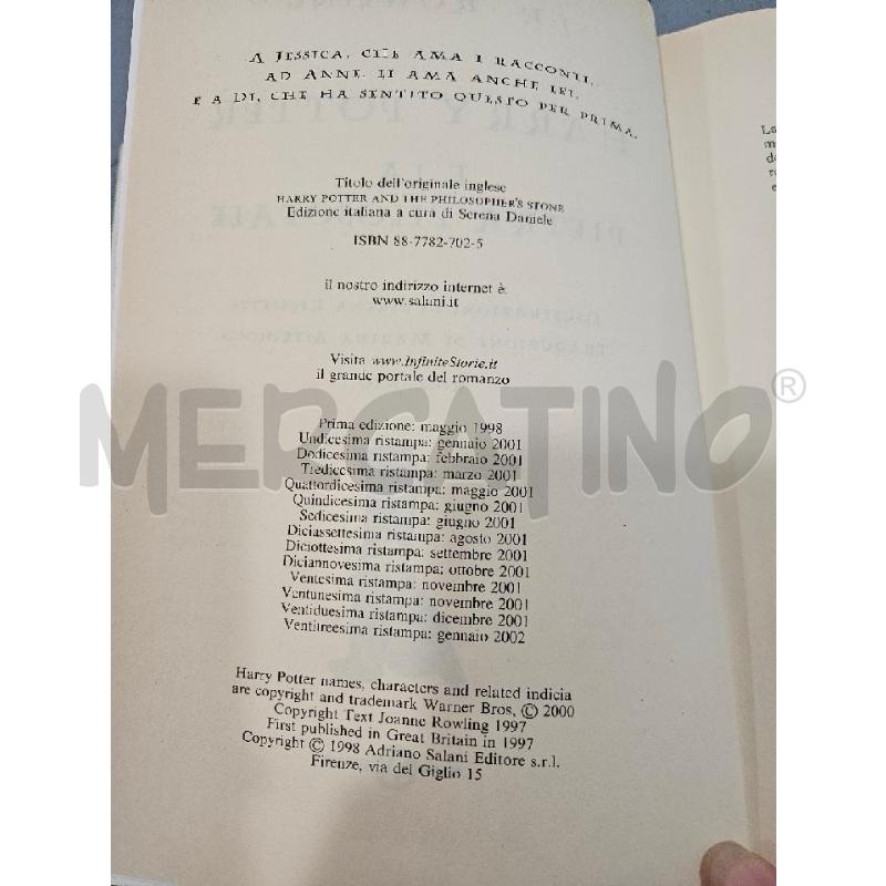 HARRY POTTER E LA PIETRA FILOSOFALE - I EDIZIONE - 23SIMA RISTAMPA 2002 | Mercatino dell'Usato Salerno fratte 5
