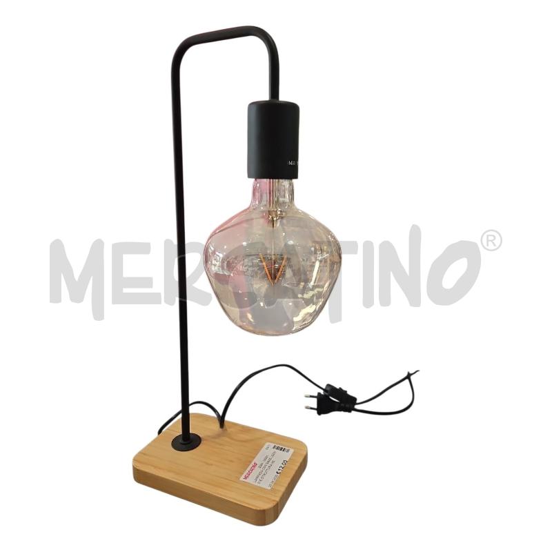 LAMPADA CON BASE LEGNO E STRUTTURA NERA | Mercatino dell'Usato Salerno fratte 1