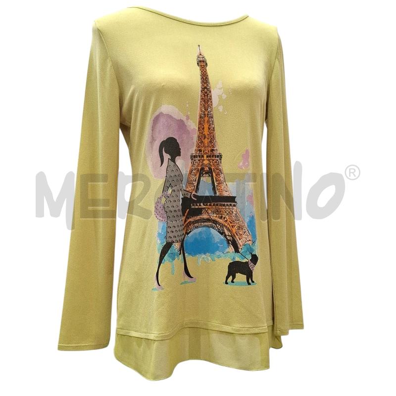 MAGLIA DONNA CAMOMILLA GIALLO EVID. DISEGNO TORRE EIFFEL | Mercatino dell'Usato Salerno fratte 1