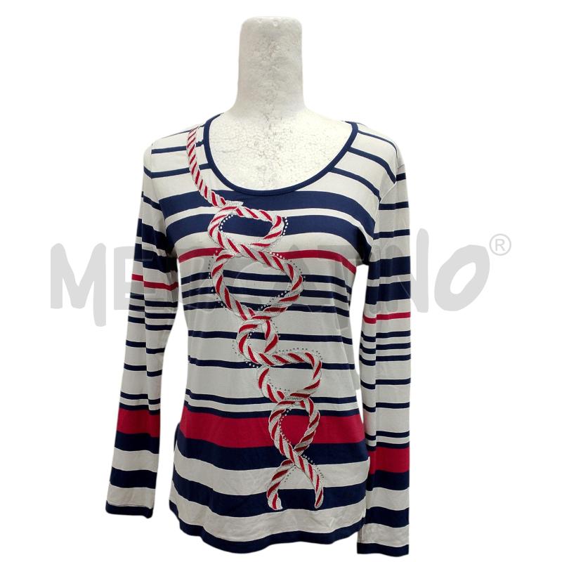 MAGLIA DONNA CAMOMILLA RIGHE BLU BIANCHE ROSSE NODO ALLA MARINARA APPL. | Mercatino dell'Usato Salerno fratte 1