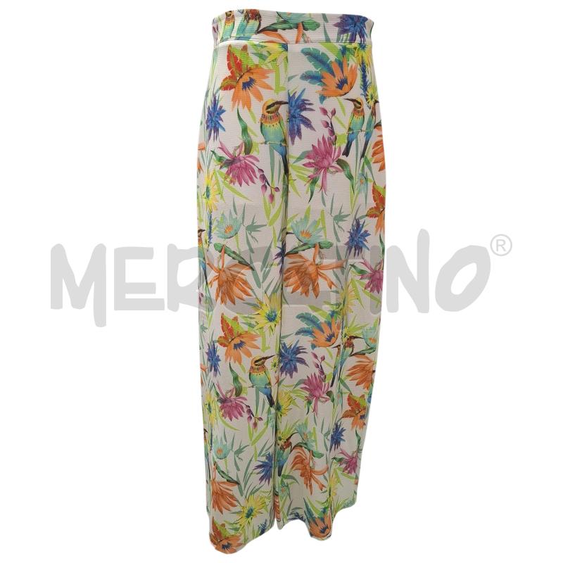PANTALONE DONNA FRACOMINA BIANCO FIORI TROPICALI PANTAPALAZZO TG 42 | Mercatino dell'Usato Salerno fratte 1