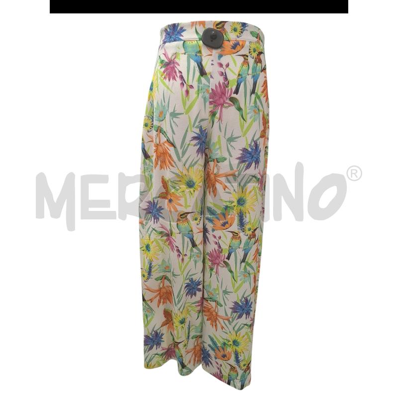PANTALONE DONNA FRACOMINA BIANCO FIORI TROPICALI PANTAPALAZZO TG 42 | Mercatino dell'Usato Salerno fratte 2