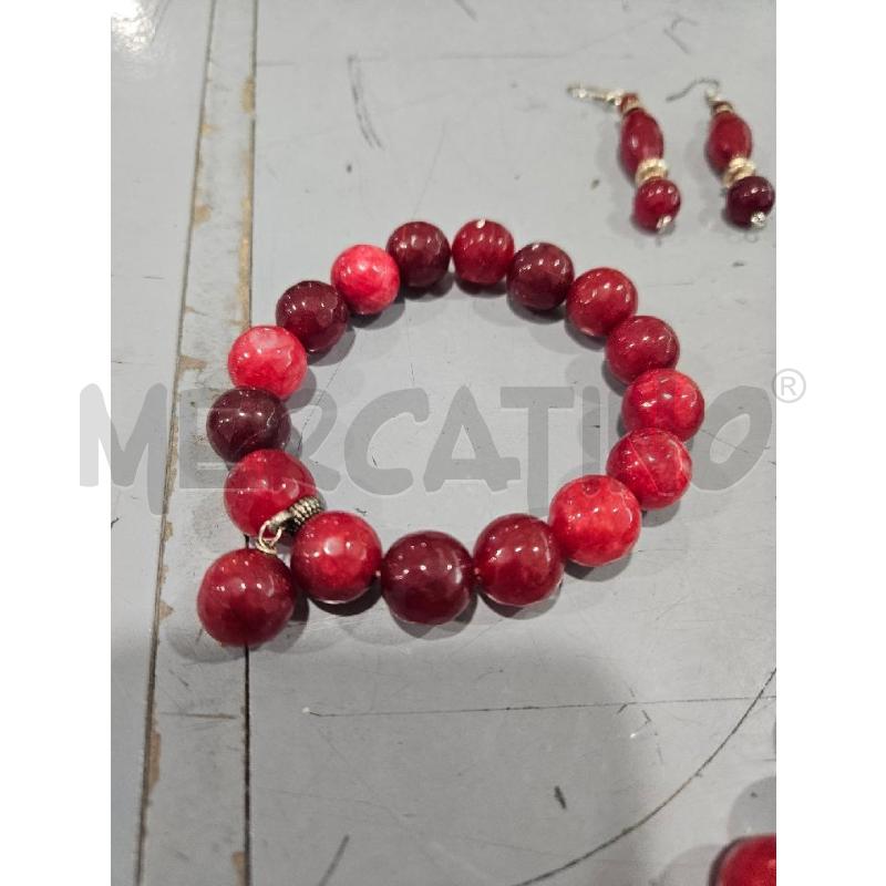PARURE COLLANA + BRACCIALE + ORECCHINI PIETRE ROSSE - CON PERLA | Mercatino dell'Usato Salerno fratte 3