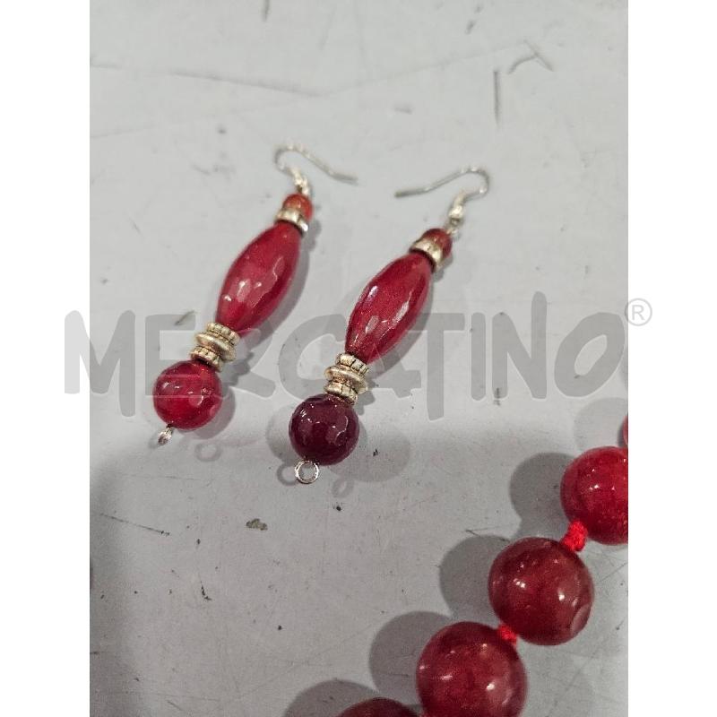 PARURE COLLANA + BRACCIALE + ORECCHINI PIETRE ROSSE - CON PERLA | Mercatino dell'Usato Salerno fratte 4