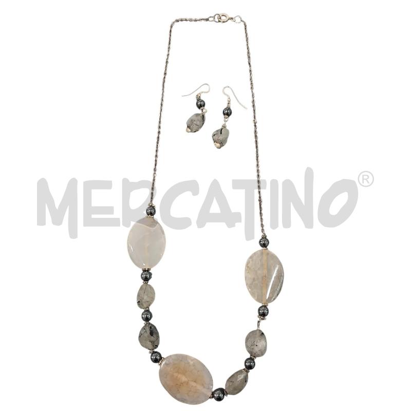 PARURE PIETRE COLLANA + ORECCHINI QUARZO RUTILATO ROSA E GRIGIO | Mercatino dell'Usato Salerno fratte 1