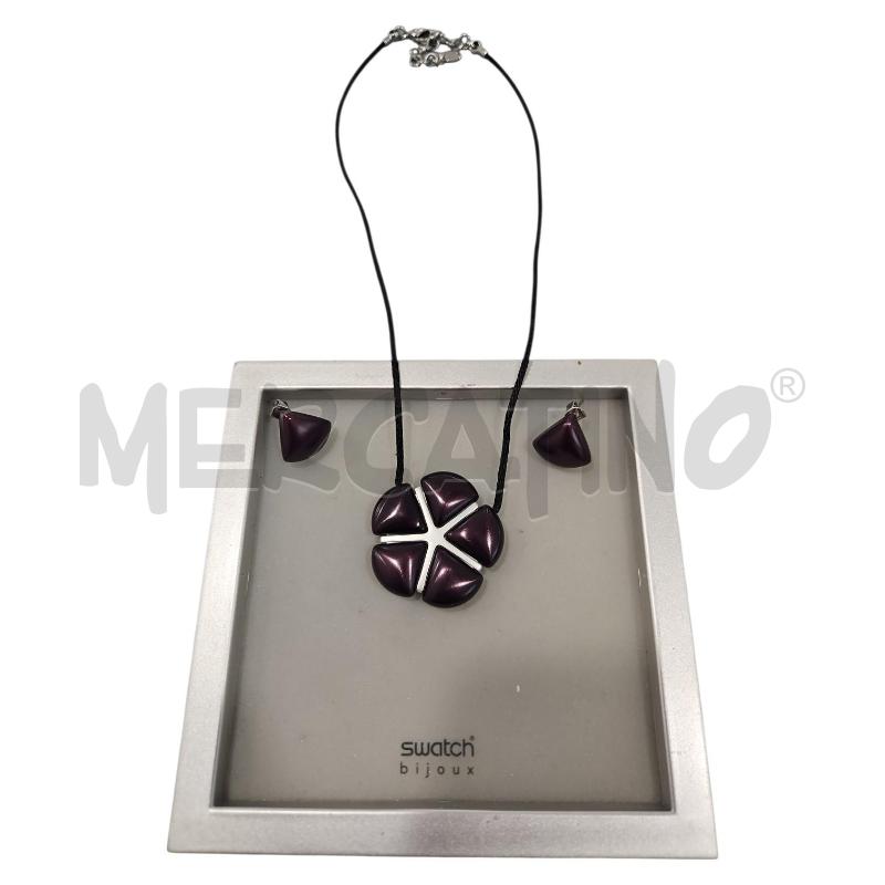 PARURE SWATCH COLLANA + ORECCHINI FIORE VIOLA E PETALI ACCIAIO  | Mercatino dell'Usato Salerno fratte 1