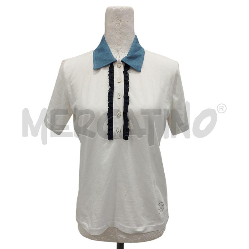 POLO DONNA DORABELLA BIANCA COLLETTO DENIM CARTELLINATA TG M | Mercatino dell'Usato Salerno fratte 1