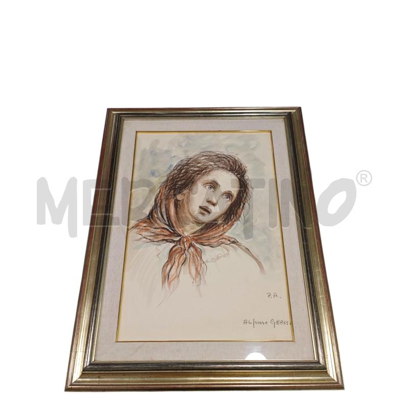 QUADRO ALFONSO GRASSI 65X45 DONNA CON FOULARD | Mercatino dell'Usato Salerno fratte 1
