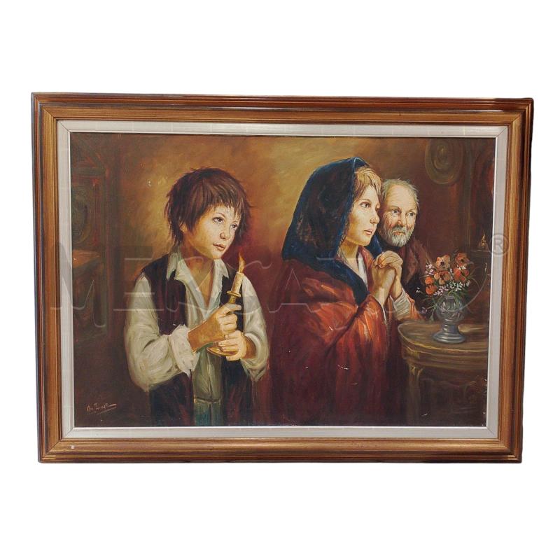 QUADRO ANTONIO IOVINE FAMIGLIA IN PREGHIERA DIM 100 X 70 CM + CORNICE | Mercatino dell'Usato Salerno fratte 1