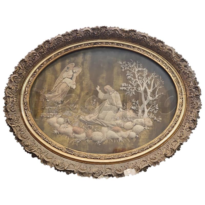 QUADRO ARAZZO OVALE RICAMATO GESÙ E L'ANGELO VINTAGE CORNICE DA RIVEDERE | Mercatino dell'Usato Salerno fratte 1