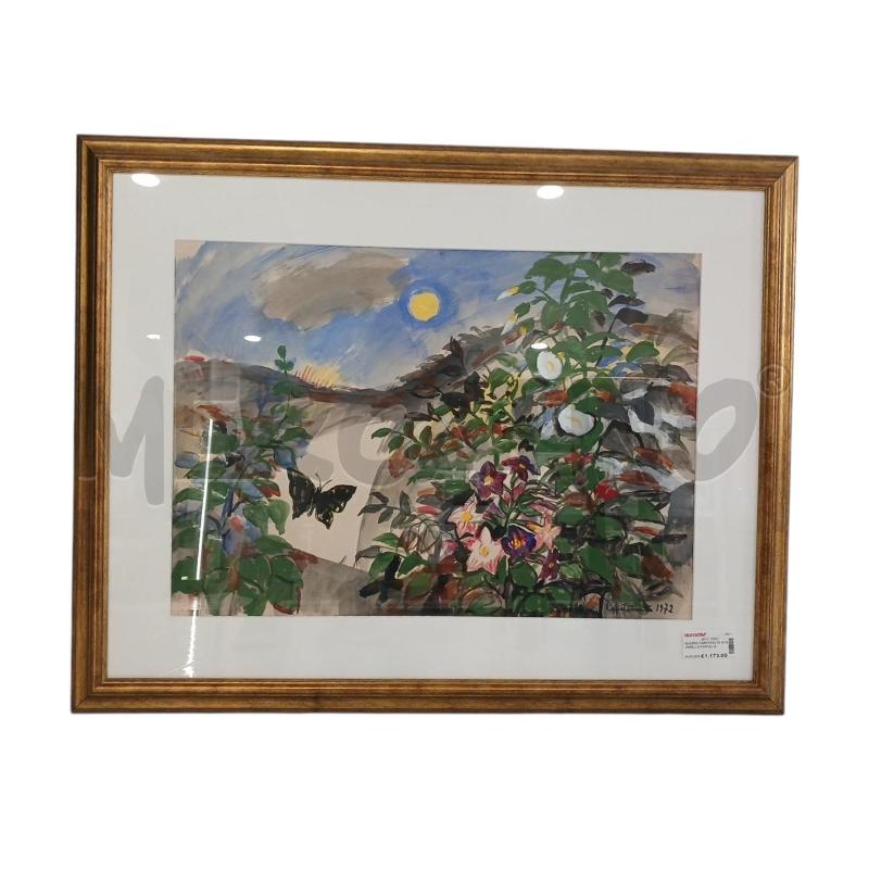 QUADRO CAROTENUTO ACQUERELLO FARFALLA SU TRAMONTI NOTTURNA 70 X 50 | Mercatino dell'Usato Salerno fratte 1
