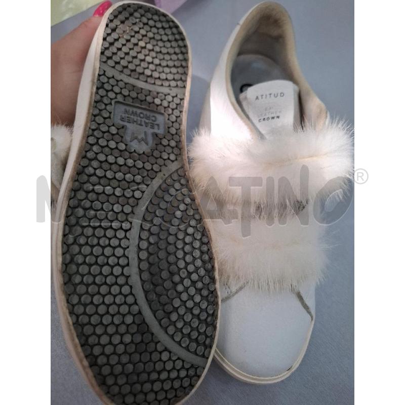 SCARPE DONNA LEATHER CROWN IN PELLE BIANCHE CHIUSURA PELLICCIA | Mercatino dell'Usato Salerno fratte 4