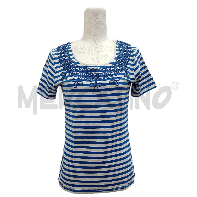 T SHIRT DONNA CAMOMILLA RIGHE BIANCHE E AZZURRE | Mercatino dell'Usato Salerno fratte 1