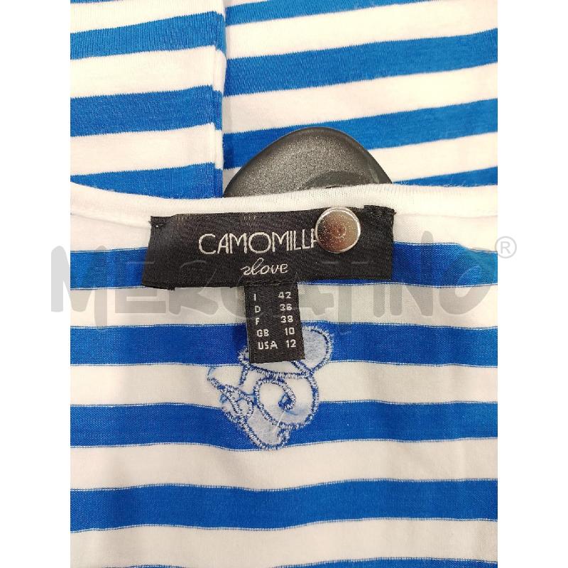 T SHIRT DONNA CAMOMILLA RIGHE BIANCHE E AZZURRE | Mercatino dell'Usato Salerno fratte 3