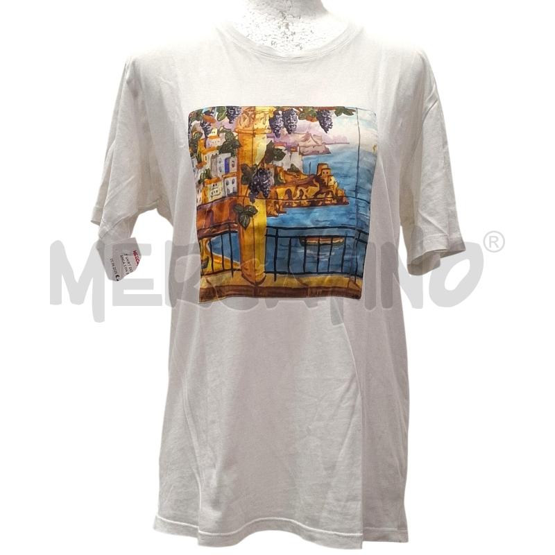 T SHIRT DONNA FEFE BIANCA CON STAMPA VISTA MARE AVANTI IN SETA | Mercatino dell'Usato Salerno fratte 1