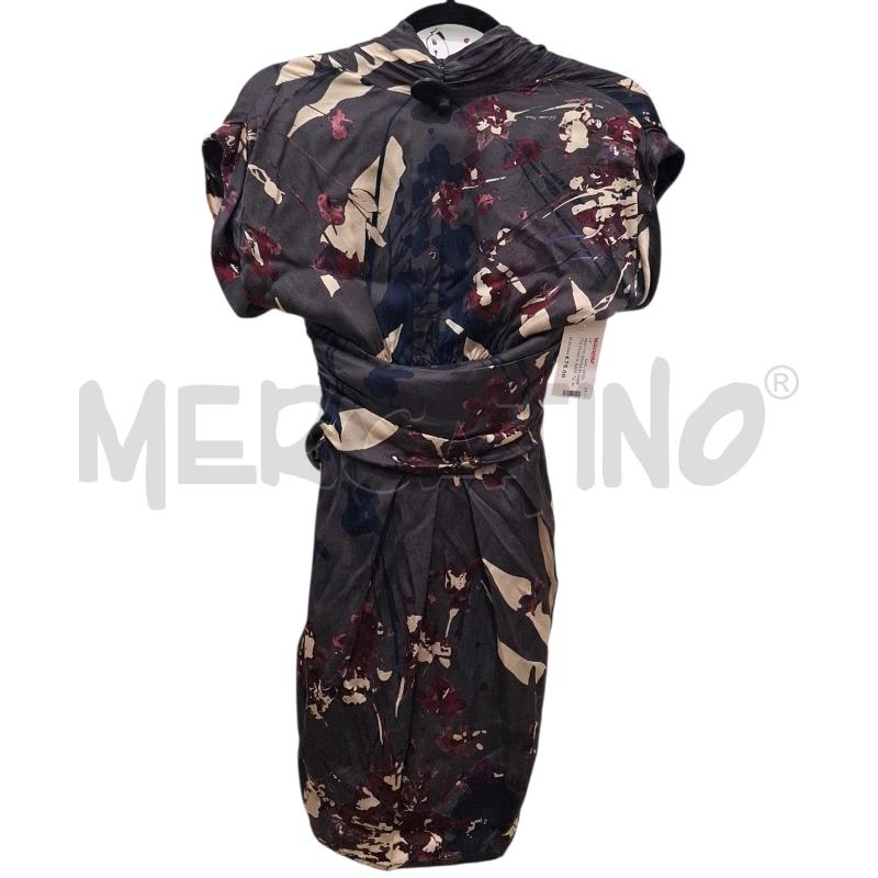VESTITO DONNA ELISABETTA FRANCHI BASE GRIGIA NTR. FANT. FIORI BEIGE BLU ROSSI 100X100 SETA | Mercatino dell'Usato Salerno fratte 2