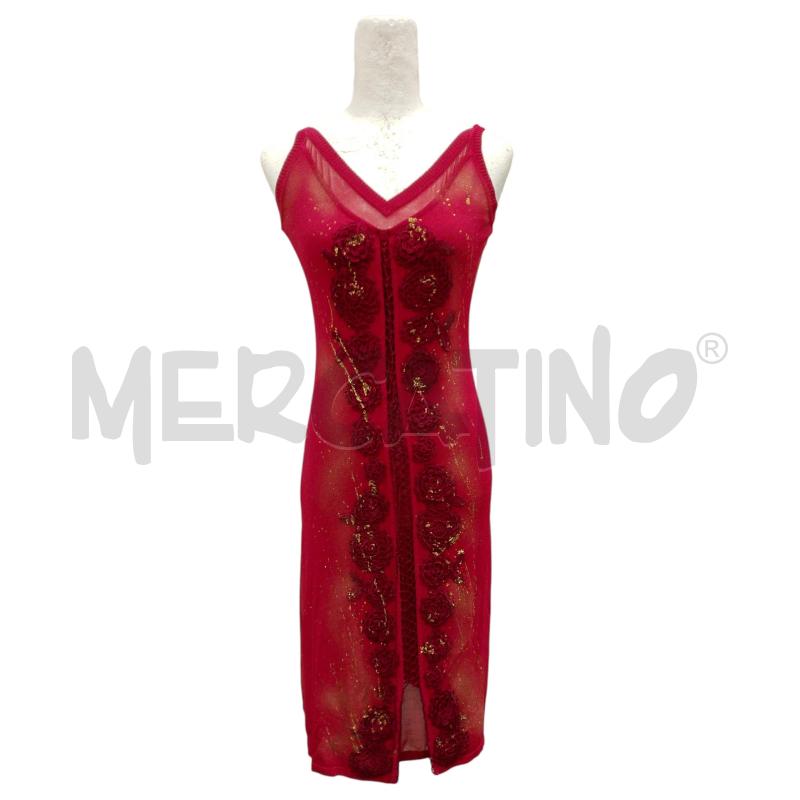 VESTITO DONNA PAOLA PERONE ROSSO INSERTI DORATI E MERLETTO | Mercatino dell'Usato Salerno fratte 1