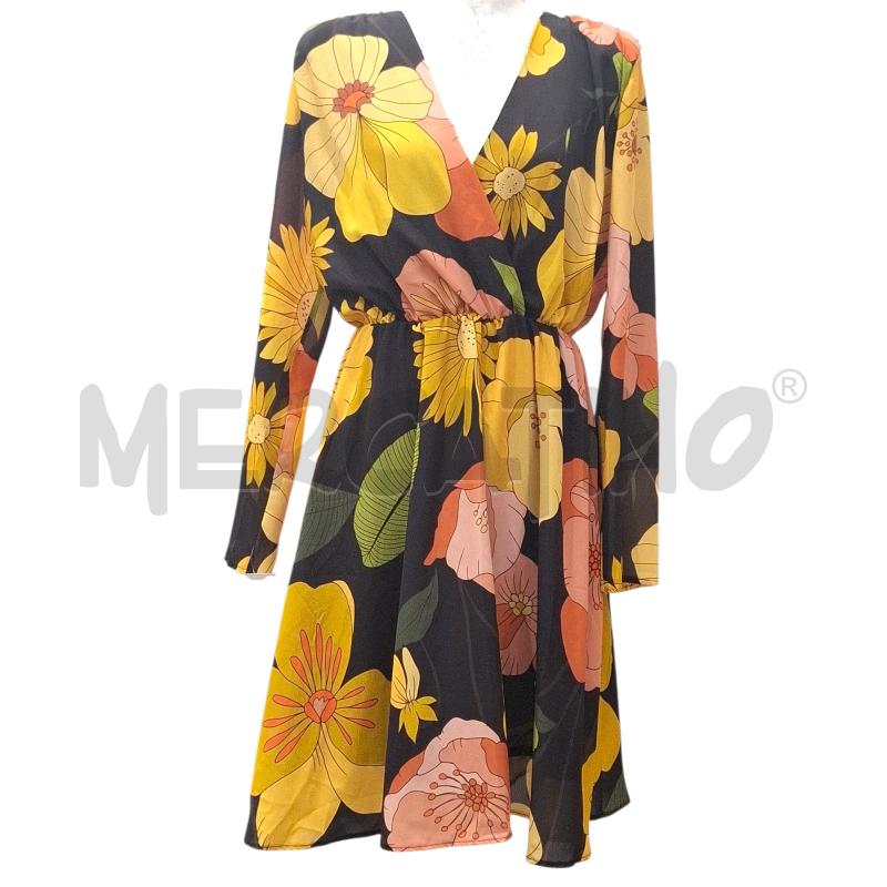 VESTITO DONNA RINASCIMENTO BASE NERA FIORI GIALLI | Mercatino dell'Usato Salerno fratte 1