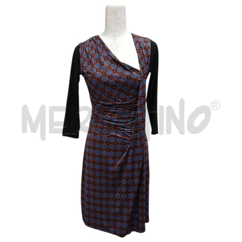 VESTITO DONNA SARAH CHOLE FIORI MARRONI/AZZURRI MANICA NERA | Mercatino dell'Usato Salerno fratte 1