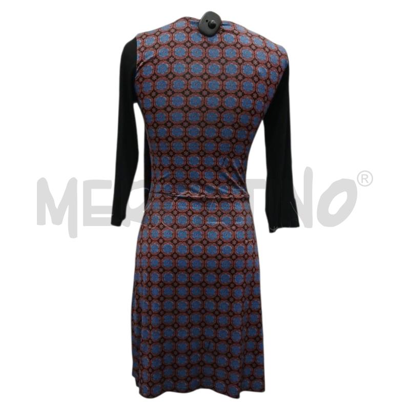 VESTITO DONNA SARAH CHOLE FIORI MARRONI/AZZURRI MANICA NERA | Mercatino dell'Usato Salerno fratte 2