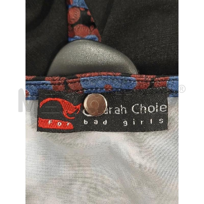 VESTITO DONNA SARAH CHOLE FIORI MARRONI/AZZURRI MANICA NERA | Mercatino dell'Usato Salerno fratte 3