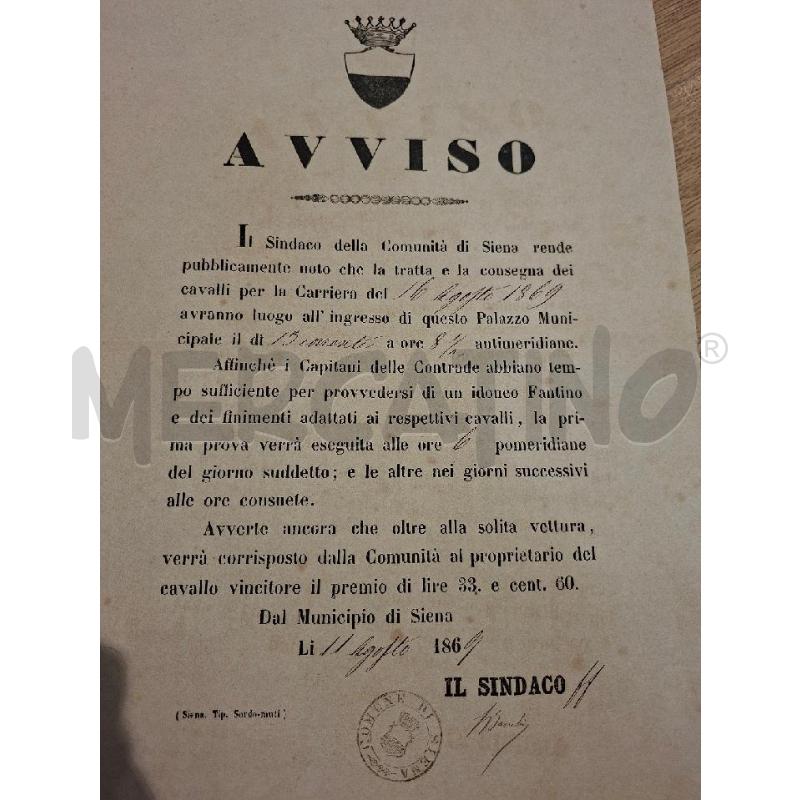 LOCANDINA AVVISO DEL 1869 | Mercatino dell'Usato Siena 1