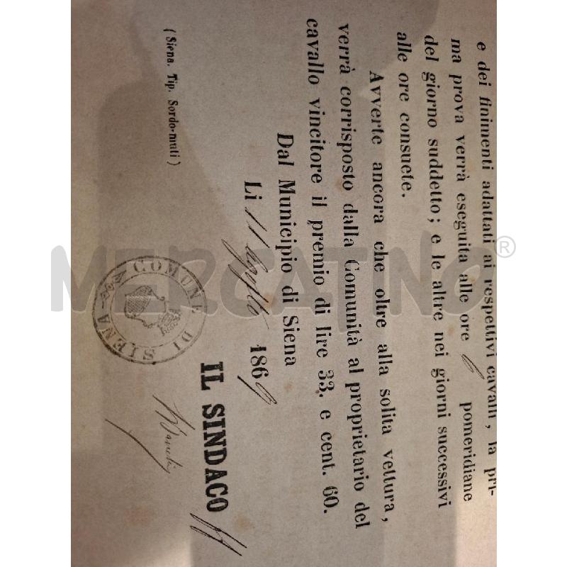 LOCANDINA AVVISO DEL 1869 | Mercatino dell'Usato Siena 2