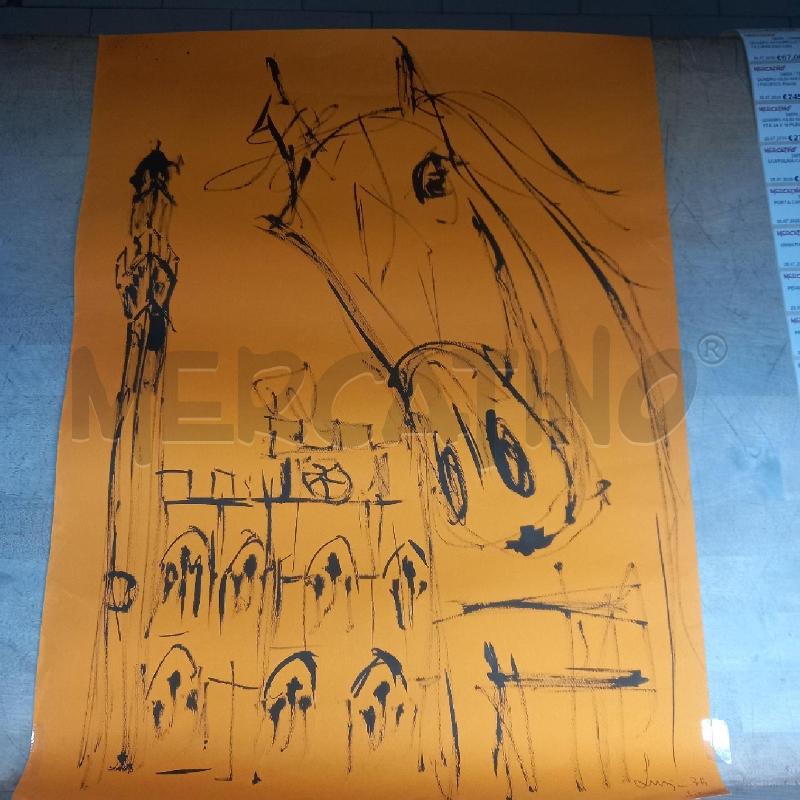 QUADRO ACQUARELLO CAVALLO E TORRE LUSINI 1975 | Mercatino dell'Usato Siena 1