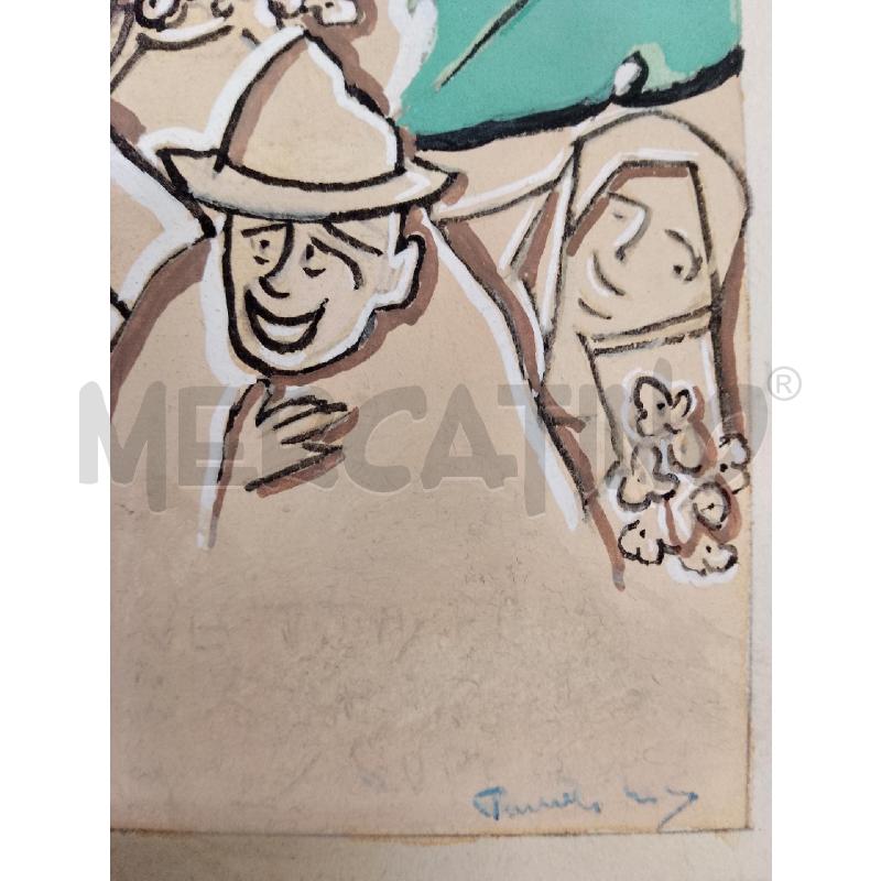 QUADRO ACQUARELLO SU CARTONCINO PERSONAGGI  | Mercatino dell'Usato Siena 2