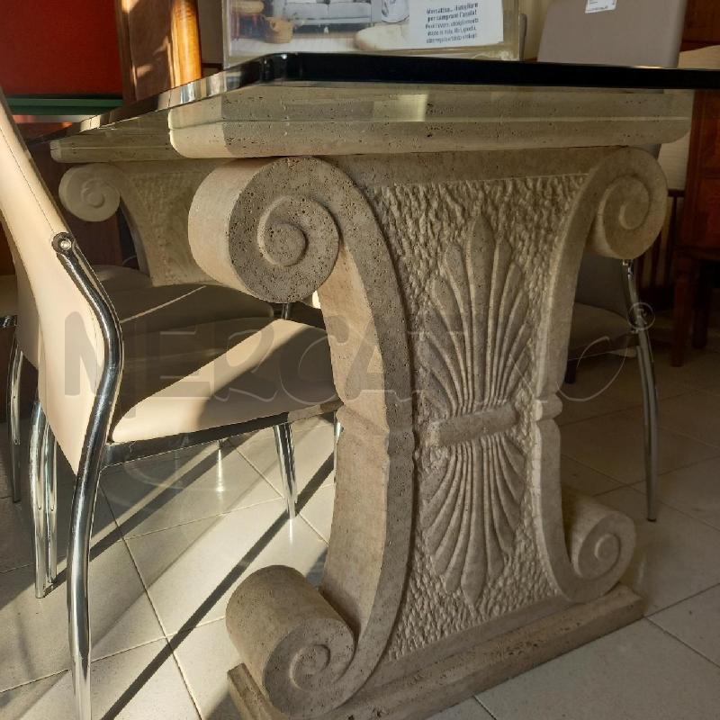 TAVOLO CRISTALLO CON BASI TRAVERTINO  | Mercatino dell'Usato Siena 2