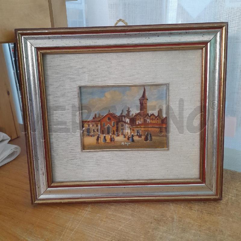 DIPINTO A OLIO VILLAGGIO CORNICE ARGENTO 27X24 | Mercatino dell'Usato Sondrio 1