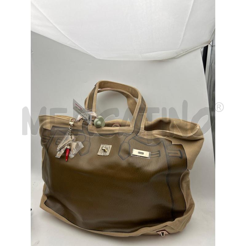 BORSA DONNA LUCIDO BEIGE MARRONE TELA V73 | Mercatino dell'Usato Albenga 2