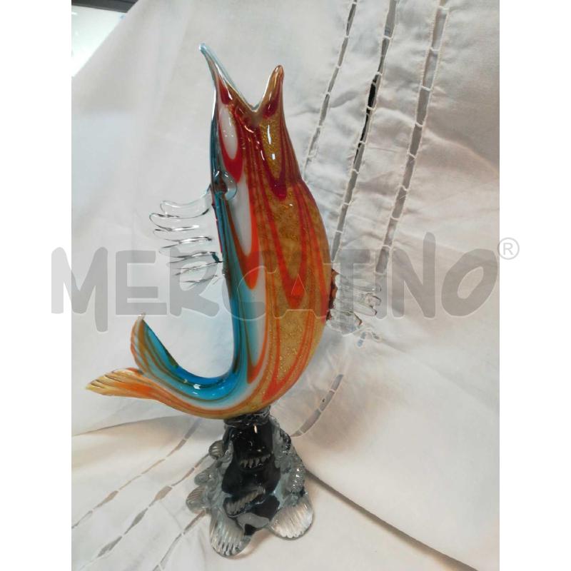 PESCE VETRO DI MURANO VECCHIO AZZURRO E ROSSO  | Mercatino dell'Usato Cosseria 1