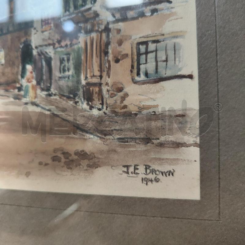 ACQUERELLO J.E. BROWN 1946 SCORCIO PARIGINO CORNICE LEGNO DORATA 52X48 CM CIRCA  | Mercatino dell'Usato Manduria 2