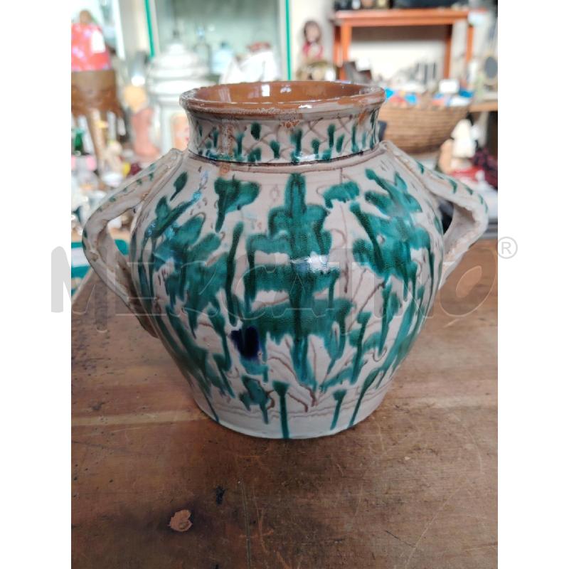ANFORA CERAMICA EUGENIO TACCINI MONTELUPO BEIGE VERDE  | Mercatino dell'Usato Manduria 1