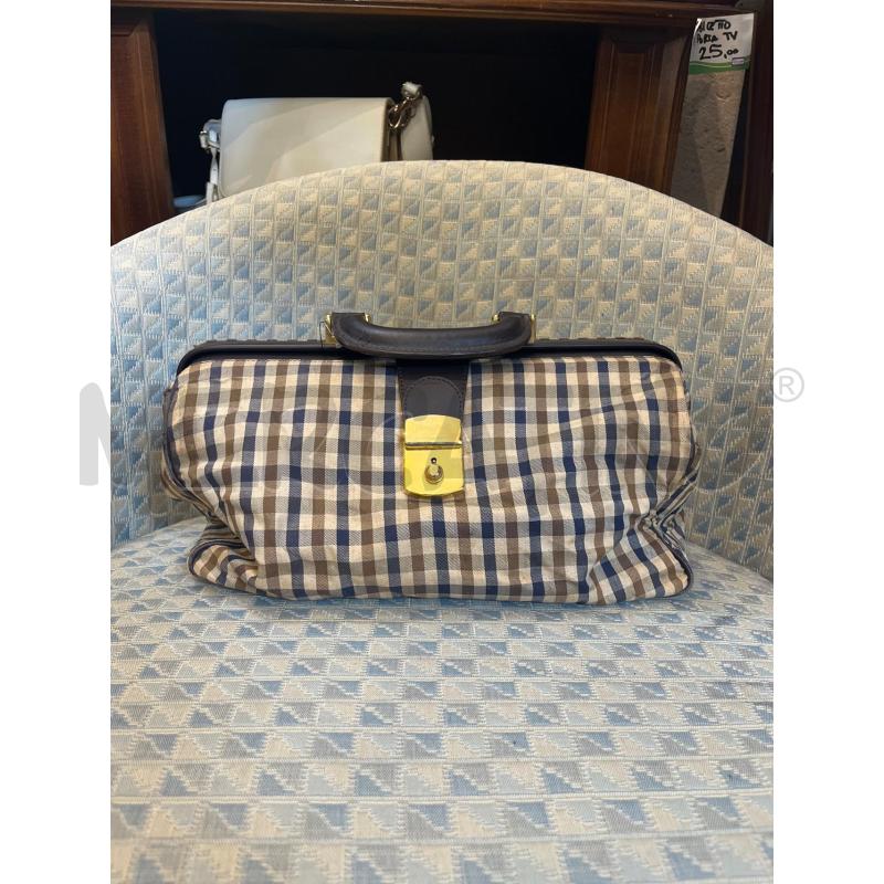 BORSA CARTELLA AQUASCUTUM PELLE E TESSUTO QUADRI BEIGE BLU MARRONE | Mercatino dell'Usato Manduria 1